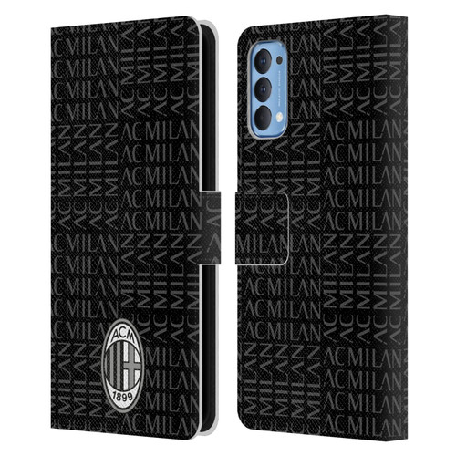 AC Milan Crest Patterns Black And Grey Leather Book Wallet Case Cover For OPPO Reno 4 5G