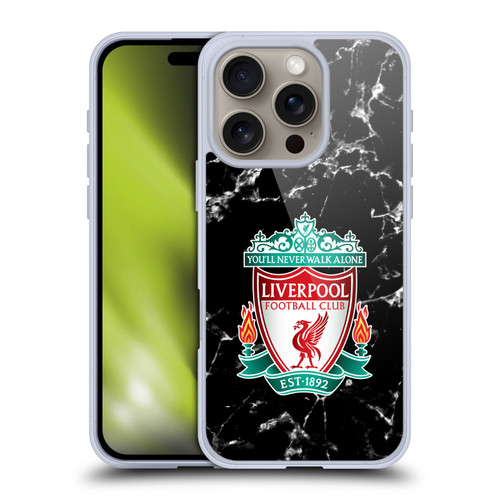 Liverpool Football Club Marble Black Crest Soft Gel Case for Apple iPhone 16 Pro