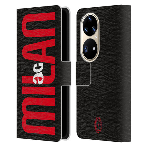 AC Milan Graphics Vertical Typography Leather Book Wallet Case Cover For Huawei P50 Pro