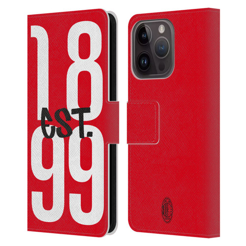 AC Milan Graphics Est. 1899 Leather Book Wallet Case Cover For Apple iPhone 15 Pro