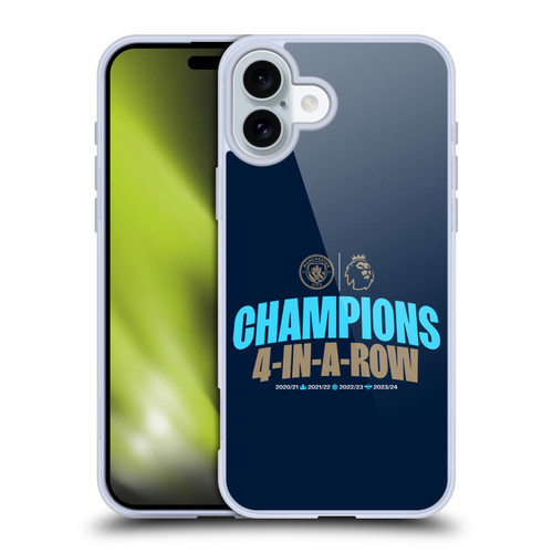 Manchester City Man City FC 2024 Premier League Champions 4 In A Row Dark Soft Gel Case for Apple iPhone 16 Plus