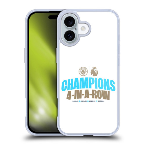 Manchester City Man City FC 2024 Premier League Champions 4 In A Row Light Soft Gel Case for Apple iPhone 16