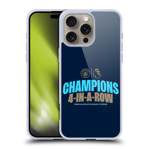 Manchester City Man City FC 2024 Premier League Champions 4 In A Row Dark Soft Gel Case for Apple iPhone 16 Pro Max