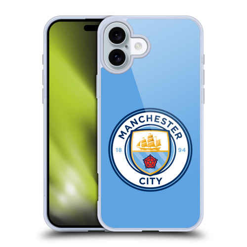 Manchester City Man City FC Badge Blue Full Colour Soft Gel Case for Apple iPhone 16 Plus