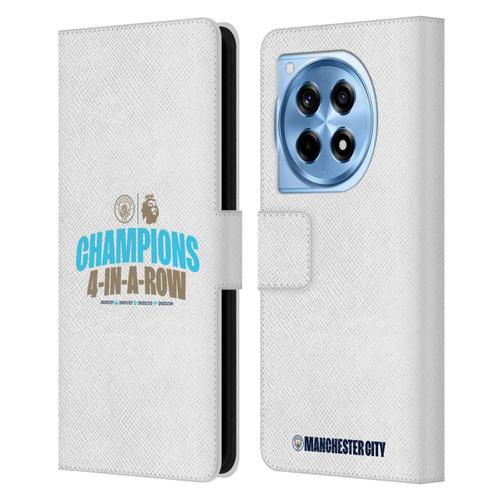 Manchester City Man City FC 2024 Premier League Champions 4 In A Row Light Leather Book Wallet Case Cover For OnePlus 12R