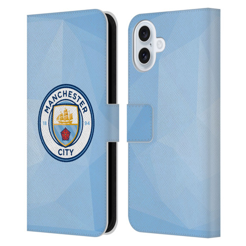 Manchester City Man City FC Badge Geometric Blue Full Colour Leather Book Wallet Case Cover For Apple iPhone 16 Plus
