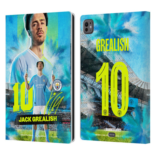 Manchester City Man City FC 2023/24 First Team Jack Grealish Leather Book Wallet Case Cover For Apple iPad Pro 11 M4 2024