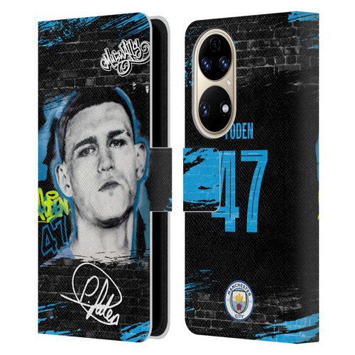 Manchester City Man City FC Graffiti Collection by Murwalls Phil Foden Leather Book Wallet Case Cover For Huawei P50