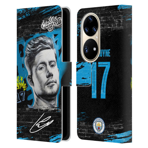 Manchester City Man City FC Graffiti Collection by Murwalls Kevin De Bruyne Leather Book Wallet Case Cover For Huawei P50 Pro