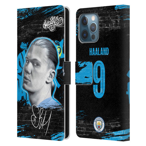 Manchester City Man City FC Graffiti Collection by Murwalls Erling Haaland Leather Book Wallet Case Cover For Apple iPhone 12 Pro Max