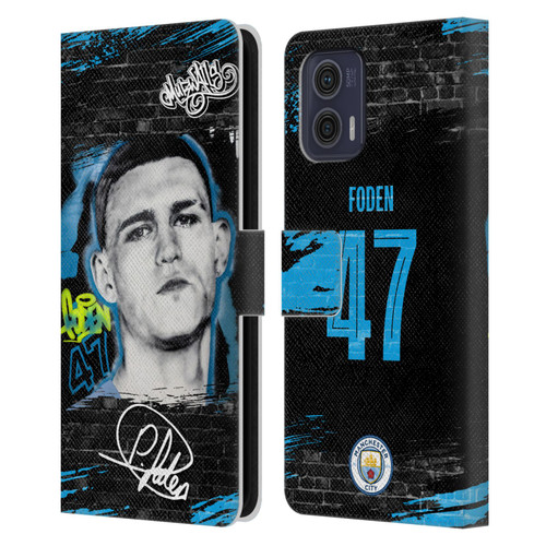 Manchester City Man City FC Graffiti Collection by Murwalls Phil Foden Leather Book Wallet Case Cover For Motorola Moto G73 5G