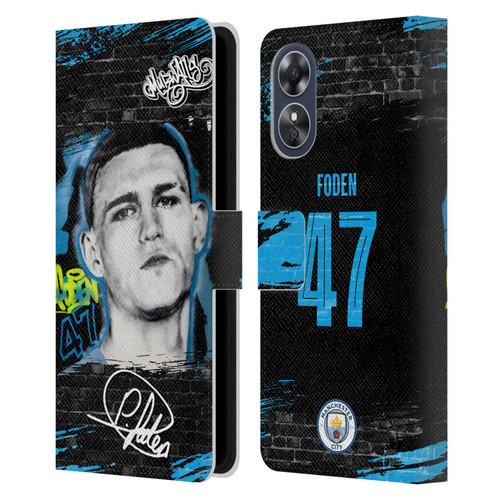 Manchester City Man City FC Graffiti Collection by Murwalls Phil Foden Leather Book Wallet Case Cover For OPPO A17