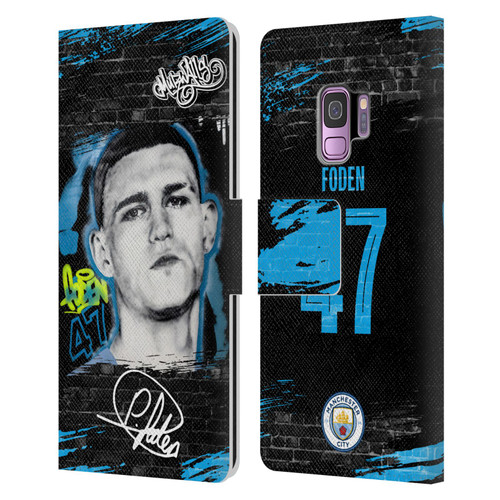 Manchester City Man City FC Graffiti Collection by Murwalls Phil Foden Leather Book Wallet Case Cover For Samsung Galaxy S9