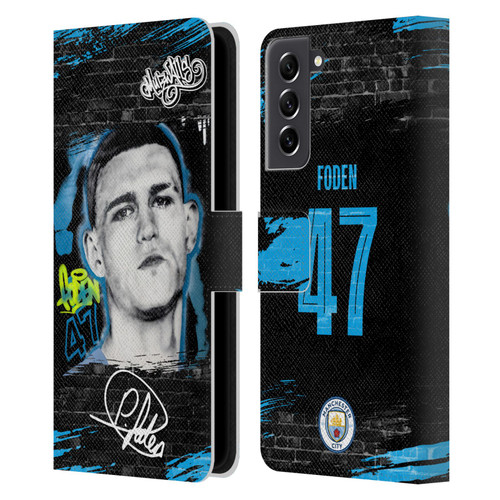 Manchester City Man City FC Graffiti Collection by Murwalls Phil Foden Leather Book Wallet Case Cover For Samsung Galaxy S21 FE 5G