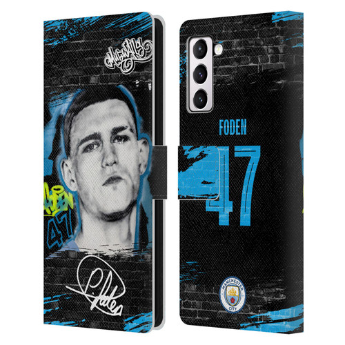 Manchester City Man City FC Graffiti Collection by Murwalls Phil Foden Leather Book Wallet Case Cover For Samsung Galaxy S21+ 5G