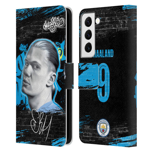 Manchester City Man City FC Graffiti Collection by Murwalls Erling Haaland Leather Book Wallet Case Cover For Samsung Galaxy S22 5G