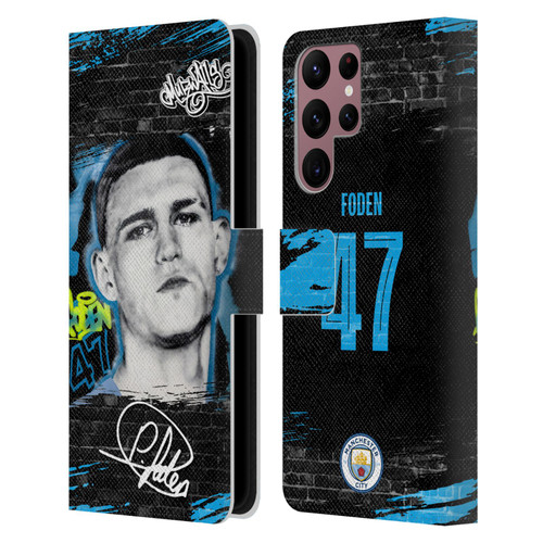 Manchester City Man City FC Graffiti Collection by Murwalls Phil Foden Leather Book Wallet Case Cover For Samsung Galaxy S22 Ultra 5G