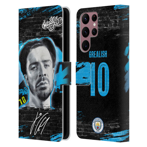 Manchester City Man City FC Graffiti Collection by Murwalls Jack Grealish Leather Book Wallet Case Cover For Samsung Galaxy S22 Ultra 5G