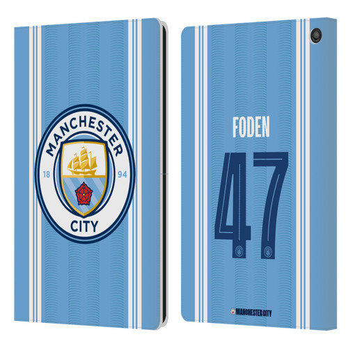 Manchester City Man City FC 2023/24 Players Home Kit Phil Foden Leather Book Wallet Case Cover For Amazon Fire HD 10 / Plus 2021