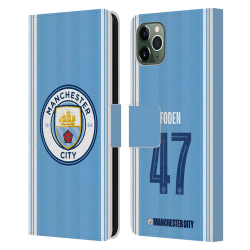 Manchester City Man City FC 2023/24 Players Home Kit Phil Foden Leather Book Wallet Case Cover For Apple iPhone 11 Pro Max