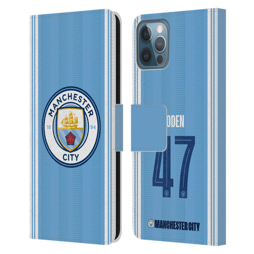 Manchester City Man City FC 2023/24 Players Home Kit Phil Foden Leather Book Wallet Case Cover For Apple iPhone 12 / iPhone 12 Pro