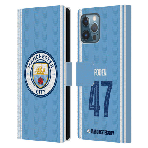 Manchester City Man City FC 2023/24 Players Home Kit Phil Foden Leather Book Wallet Case Cover For Apple iPhone 12 Pro Max