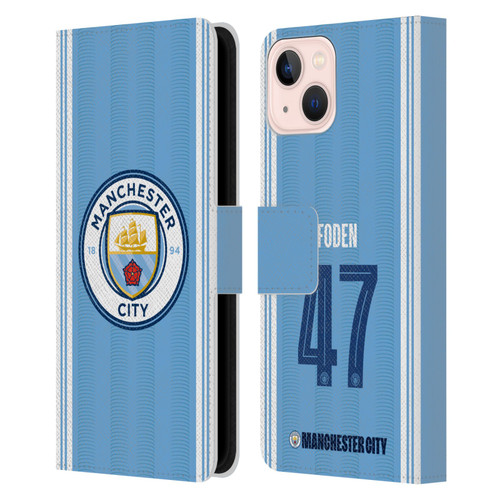 Manchester City Man City FC 2023/24 Players Home Kit Phil Foden Leather Book Wallet Case Cover For Apple iPhone 13