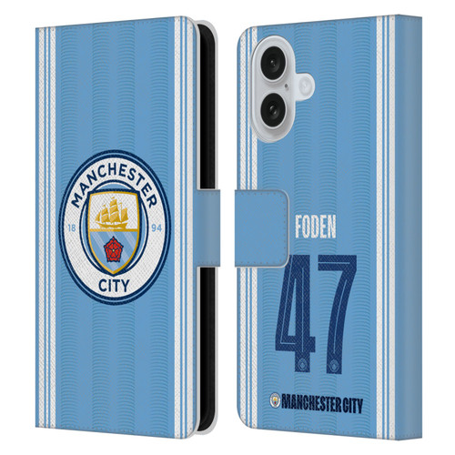 Manchester City Man City FC 2023/24 Players Home Kit Phil Foden Leather Book Wallet Case Cover For Apple iPhone 16