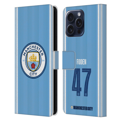 Manchester City Man City FC 2023/24 Players Home Kit Phil Foden Leather Book Wallet Case Cover For Apple iPhone 16 Pro Max