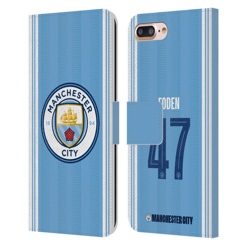 Manchester City Man City FC 2023/24 Players Home Kit Phil Foden Leather Book Wallet Case Cover For Apple iPhone 7 Plus / iPhone 8 Plus