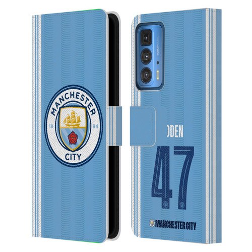 Manchester City Man City FC 2023/24 Players Home Kit Phil Foden Leather Book Wallet Case Cover For Motorola Edge (2022)