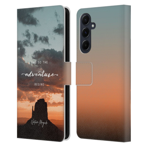 Nature Magick So The Adventure Begins Quote Desert Leather Book Wallet Case Cover For Samsung Galaxy A55 5G