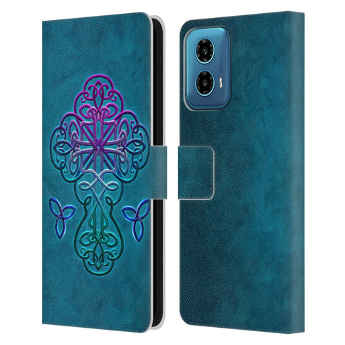 Brigid Ashwood Crosses Celtic Leather Book Wallet Case Cover For Motorola Moto G34 5G