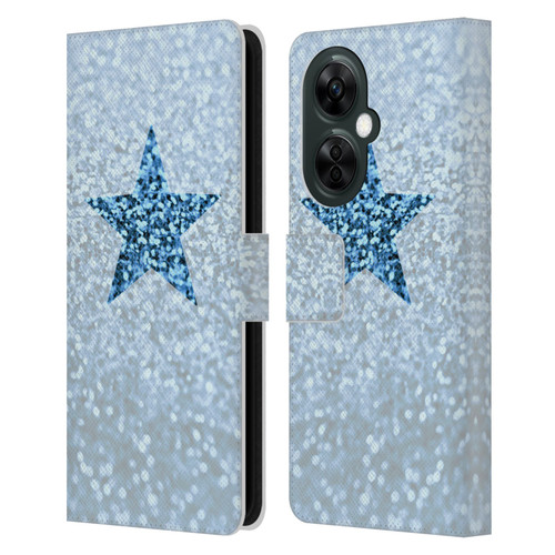 Monika Strigel Glitter Star Pastel Rainy Blue Leather Book Wallet Case Cover For OnePlus Nord CE 3 Lite 5G