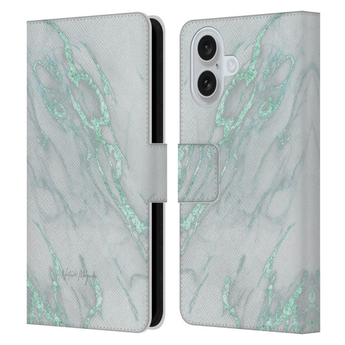 Nature Magick Marble Metallics Teal Leather Book Wallet Case Cover For Apple iPhone 16