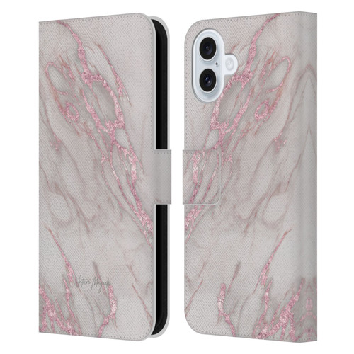 Nature Magick Marble Metallics Pink Leather Book Wallet Case Cover For Apple iPhone 16 Plus