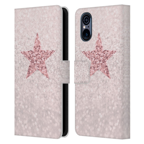 Monika Strigel Glitter Star Pastel Rose Pink Leather Book Wallet Case Cover For Sony Xperia 5 V 5G