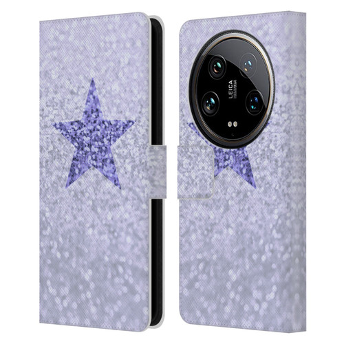 Monika Strigel Glitter Star Pastel Lilac Leather Book Wallet Case Cover For Xiaomi 14 Ultra