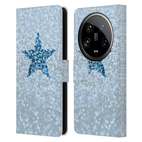 Monika Strigel Glitter Star Pastel Rainy Blue Leather Book Wallet Case Cover For Xiaomi 14 Ultra