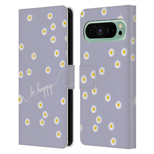 Monika Strigel Happy Daisy Lavender Leather Book Wallet Case Cover For Google Pixel 9 Pro XL