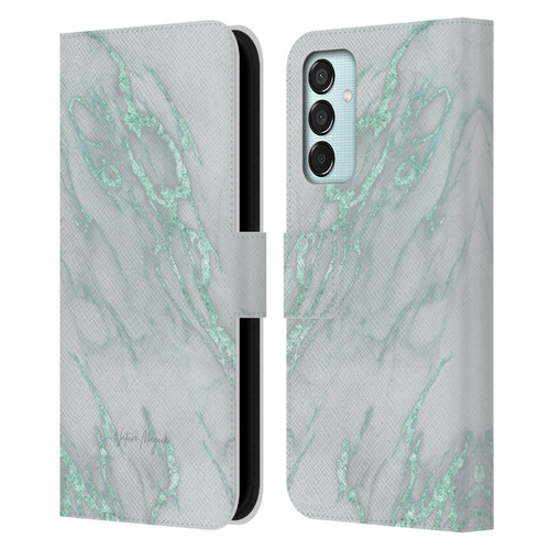 Nature Magick Marble Metallics Teal Leather Book Wallet Case Cover For Samsung Galaxy M15/F15 5G