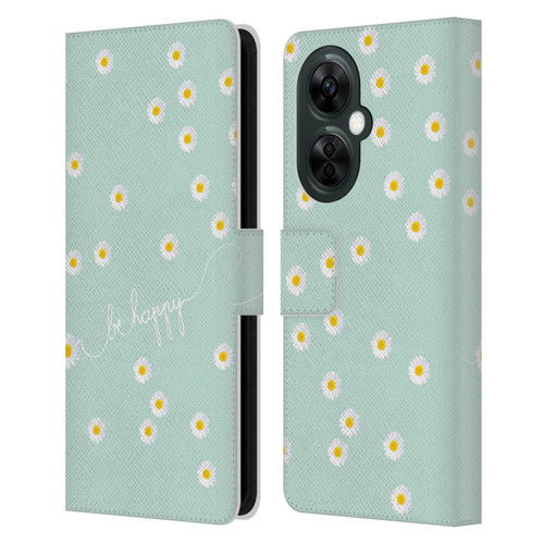 Monika Strigel Happy Daisy Mint Leather Book Wallet Case Cover For OnePlus Nord CE 3 Lite 5G