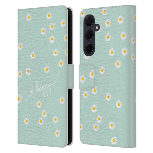 Monika Strigel Happy Daisy Mint Leather Book Wallet Case Cover For Samsung Galaxy A35 5G