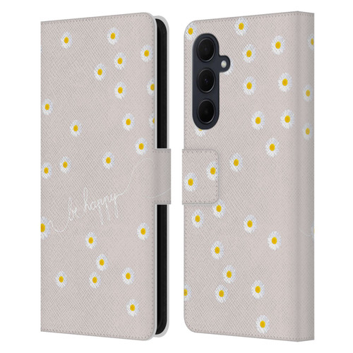 Monika Strigel Happy Daisy Nude Leather Book Wallet Case Cover For Samsung Galaxy A35 5G
