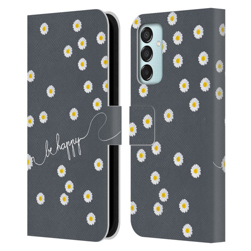 Monika Strigel Happy Daisy Grey Leather Book Wallet Case Cover For Samsung Galaxy M15/F15 5G