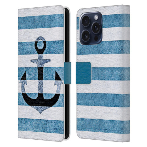 Monika Strigel Vintage Anchors Indigo Leather Book Wallet Case Cover For Apple iPhone 16 Pro Max
