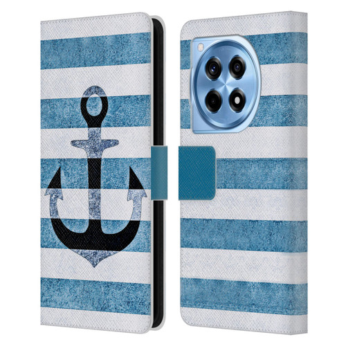 Monika Strigel Vintage Anchors Indigo Leather Book Wallet Case Cover For OnePlus 12R