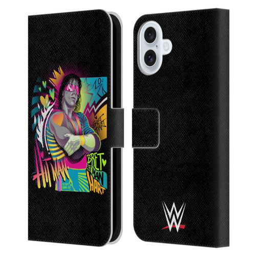 WWE Bret Hart Neon Art Leather Book Wallet Case Cover For Apple iPhone 16 Plus