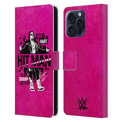 WWE Bret Hart Hitman Leather Book Wallet Case Cover For Apple iPhone 16 Pro Max