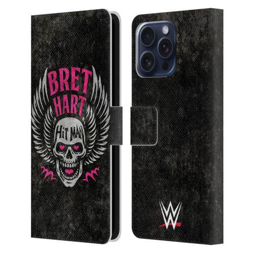 WWE Bret Hart Hitman Skull Leather Book Wallet Case Cover For Apple iPhone 16 Pro Max
